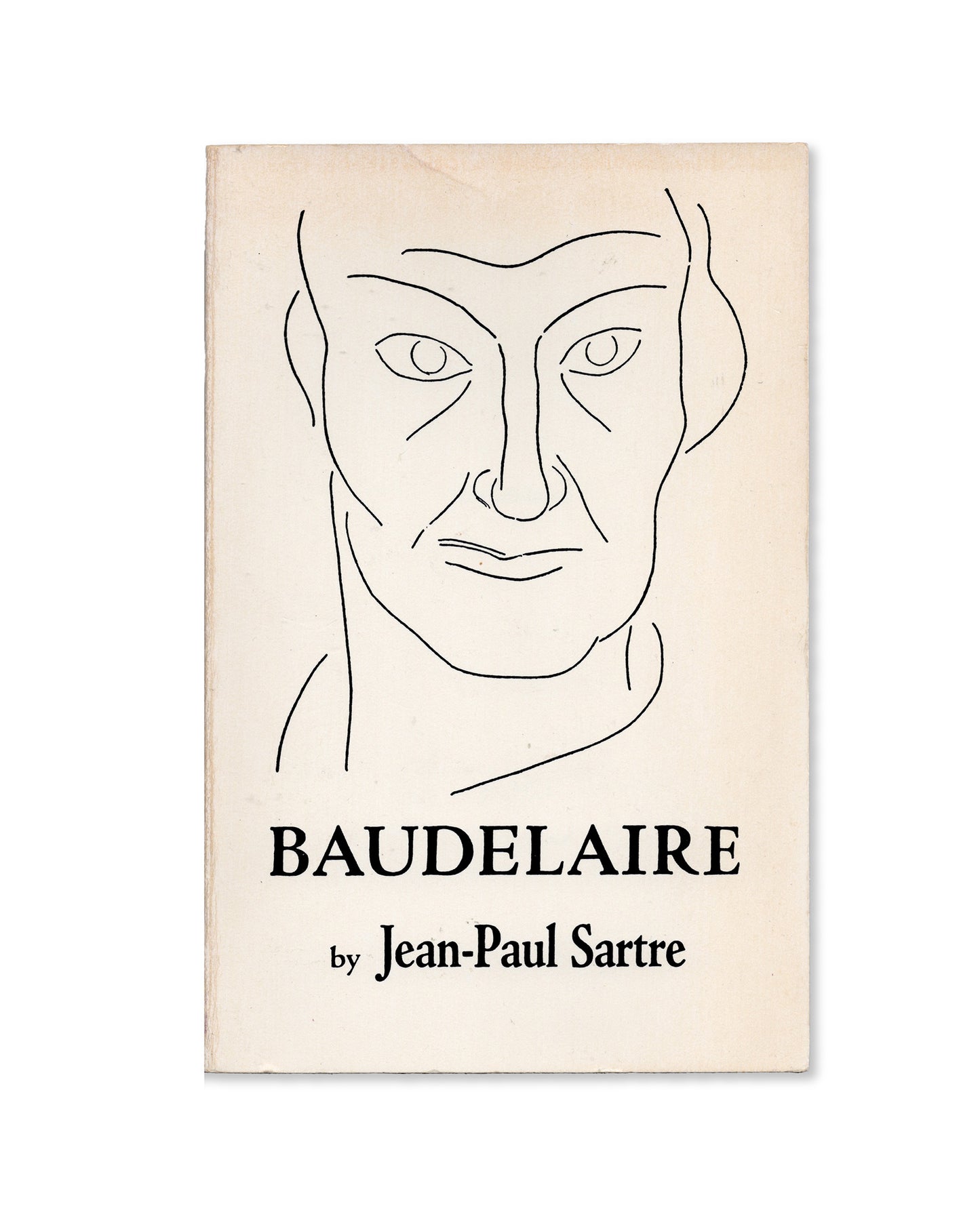 Book cover of 'Baudelaire' by Jean-Paul Sartre with a line drawing of a face by Matisse.