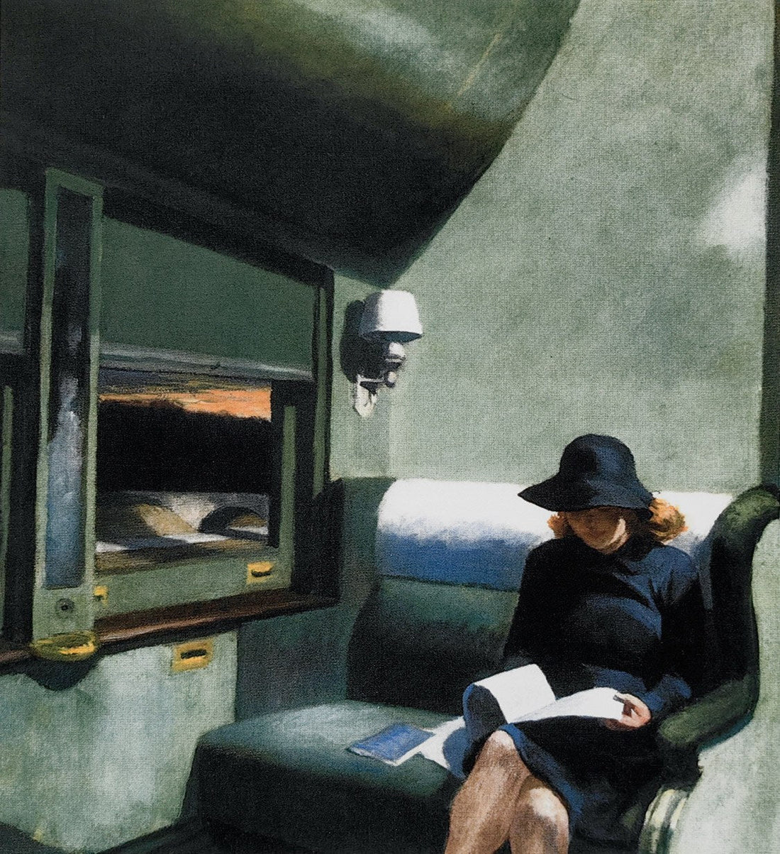 Edward Hopper Painting of someone reading on a train
