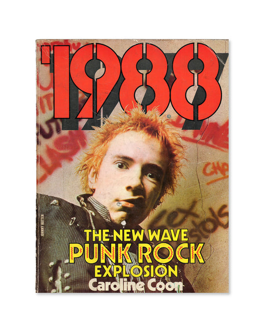 Book cover of '1988: The New Wave Punk Rock Explosion' by Caroline Coon with a portrait of Johnny Rotten from The Sex Pistols.