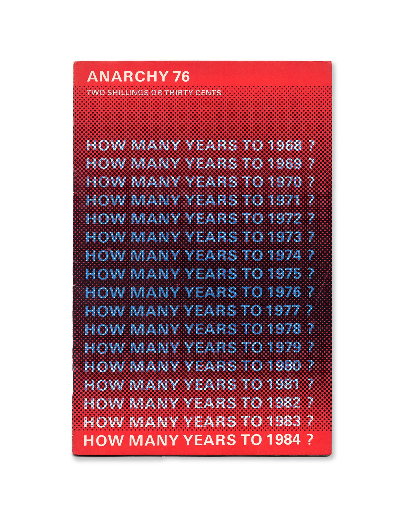 Front Cover of a zine titled 'Anarchy 76' with text on a red and purple gradient background