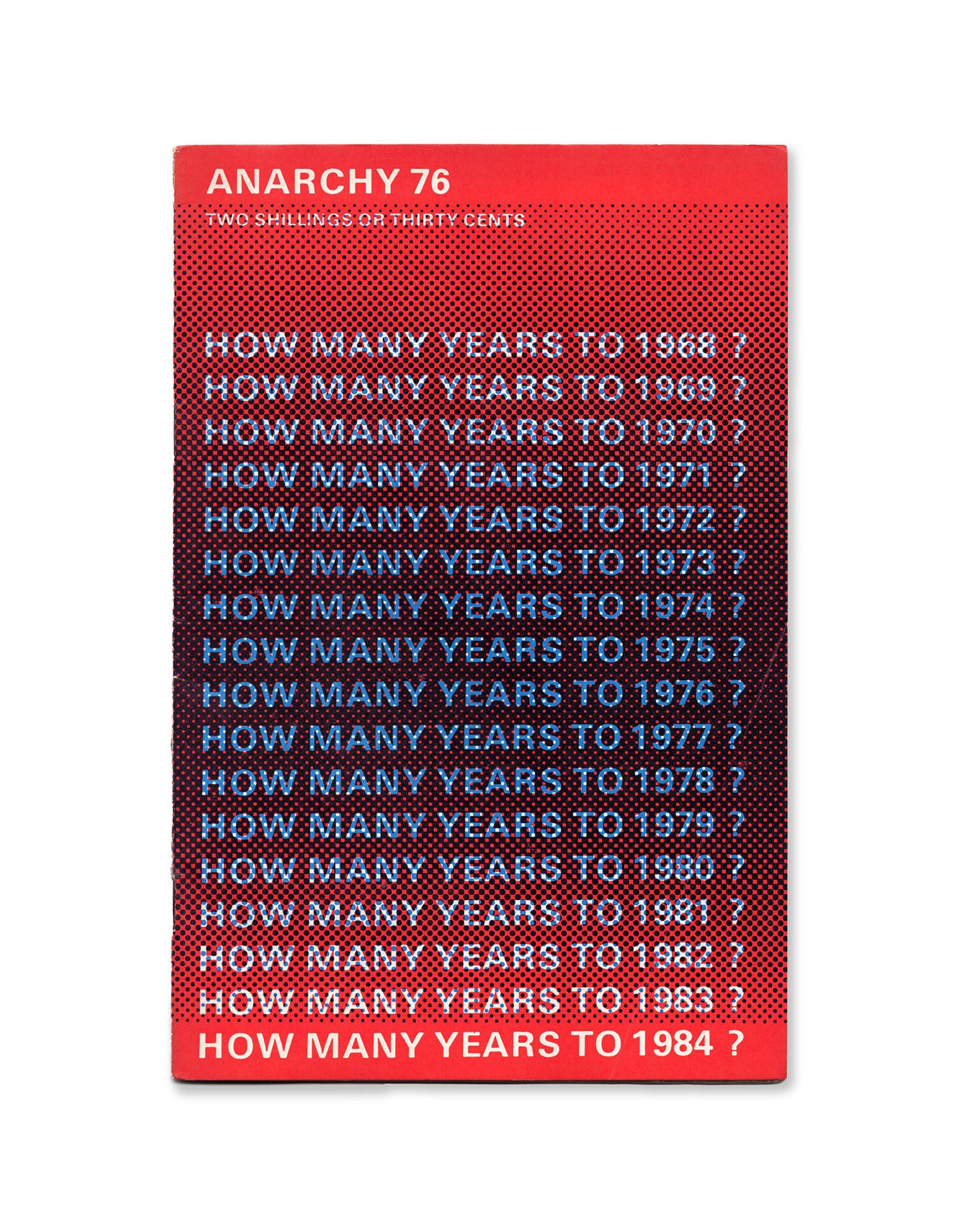 Front Cover of a zine titled 'Anarchy 76' with text on a red and purple gradient background