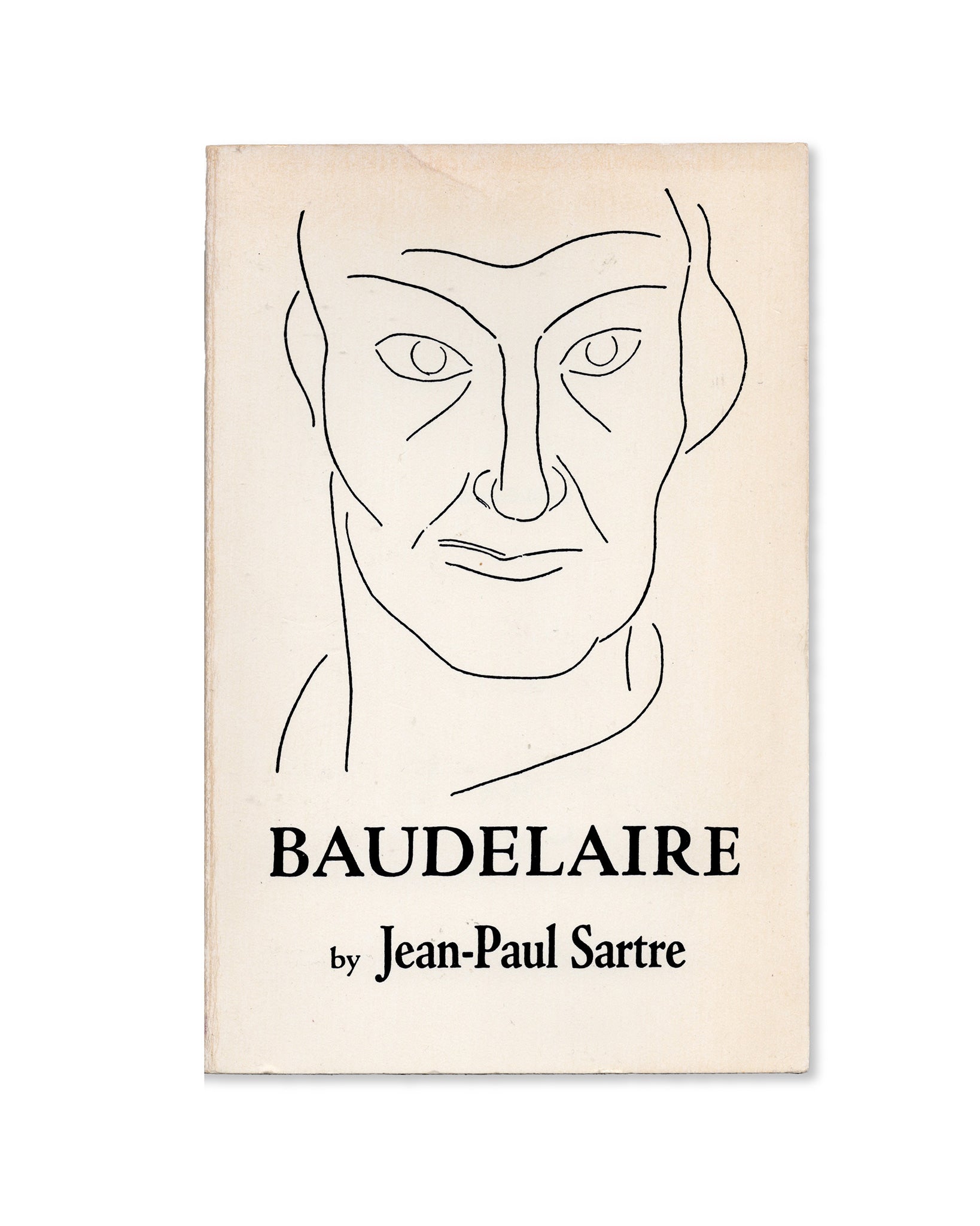 Book cover of 'Baudelaire' by Jean-Paul Sartre with a line drawing of a face by Matisse.