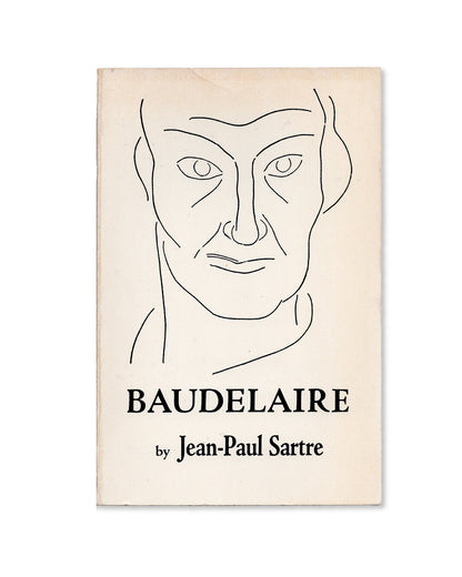Book cover of 'Baudelaire' by Jean-Paul Sartre with a line drawing of a face by Matisse.