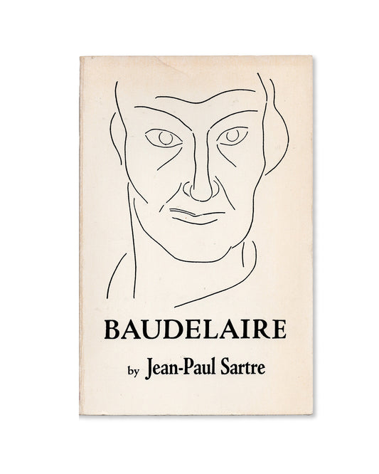 Book cover of 'Baudelaire' by Jean-Paul Sartre with a line drawing of a face by Matisse.