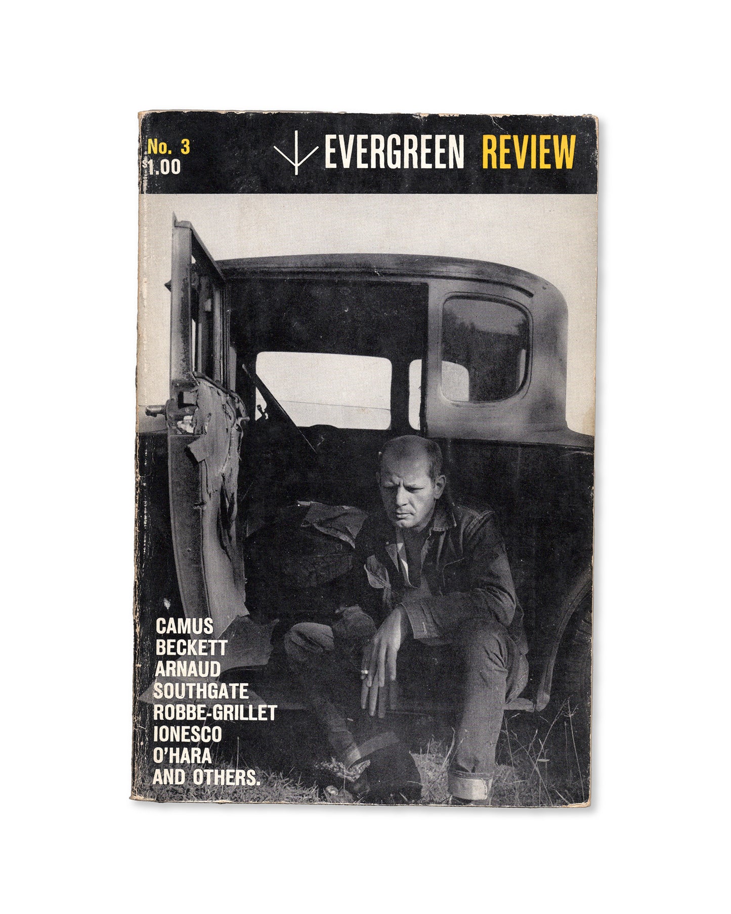 The front cover of 'The Evergreen Review No.3' featuring a black and white photograph of a Jackson Pollock.