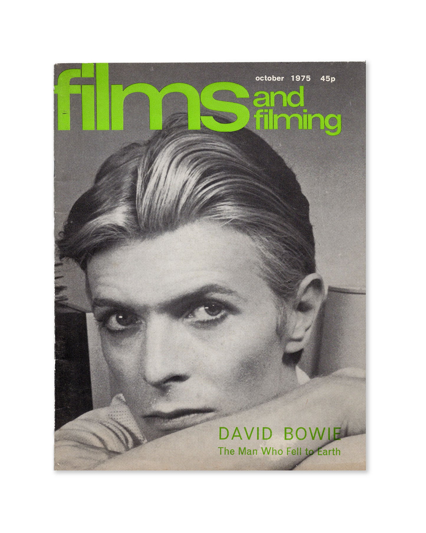 Films and Filming 1975 Magazine Cover featuring a photo of David Bowie from the film 'The Man Who Fell to Earth'