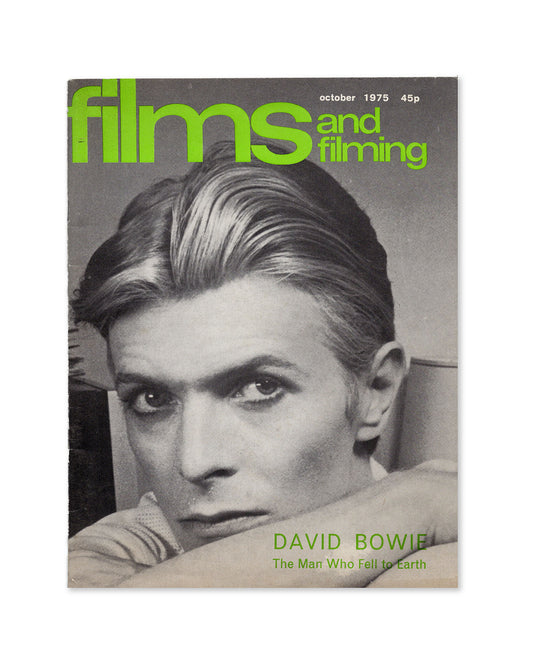 Films and Filming 1975 Magazine Cover featuring a photo of David Bowie from the film 'The Man Who Fell to Earth'