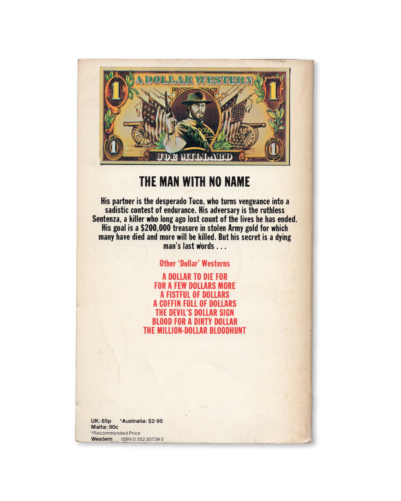 Vintage-style book cover with text and a dollar bill design on a white background