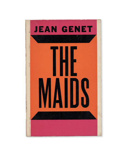 A book cover of 'The Maids' by Jean Genet, featuring a orange and pink design with black text.
