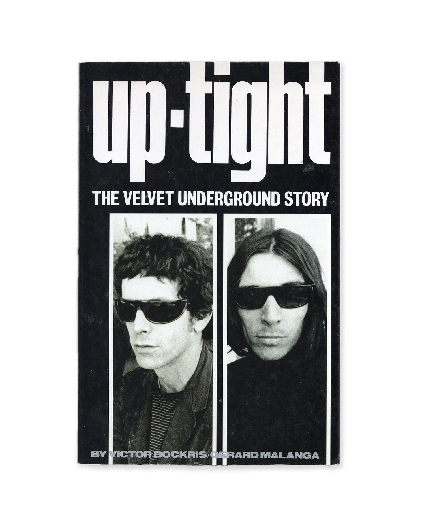 Book cover of 'Up-Tight: The Velvet Underground Story' with black and white portraits of Lou Reed and John Cale.
