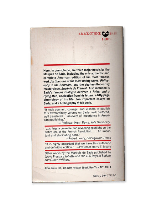 Three Complete novels: Justine, Philosophy in the Bedroom, Eugénie de Franval and other writings by The Marquis de Sade