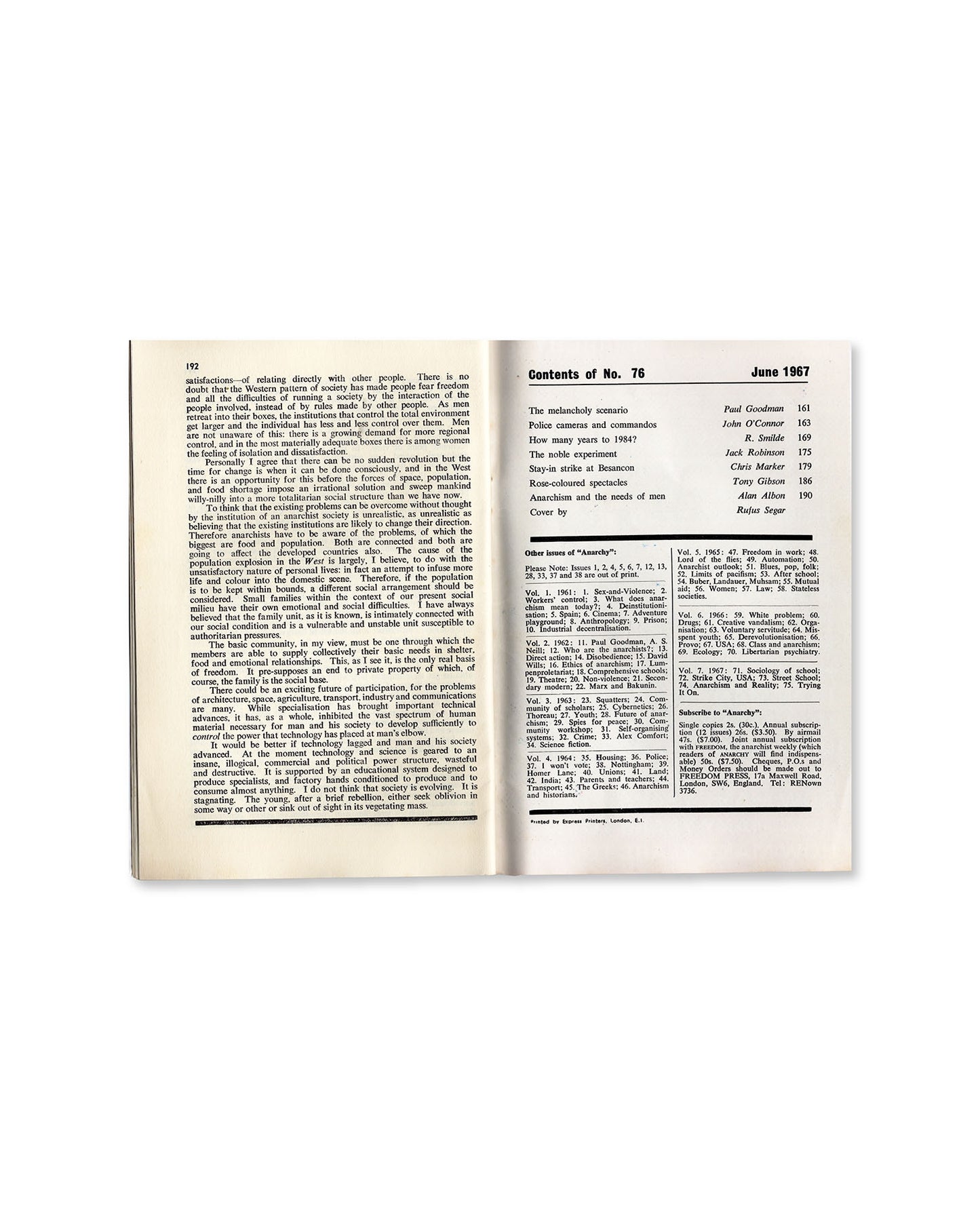 Anarchy Magazine 76: How Many Years To 1984 (Vol 7 No 6) Edited by Colin Ward