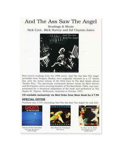 And the Ass Saw the Angel by Nick Cave (Signed First Edition) & Ephemera